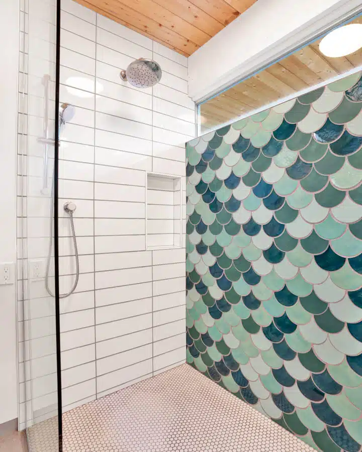 A tiled shower
