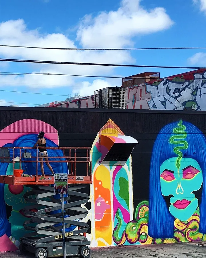 A group of colorful graffiti