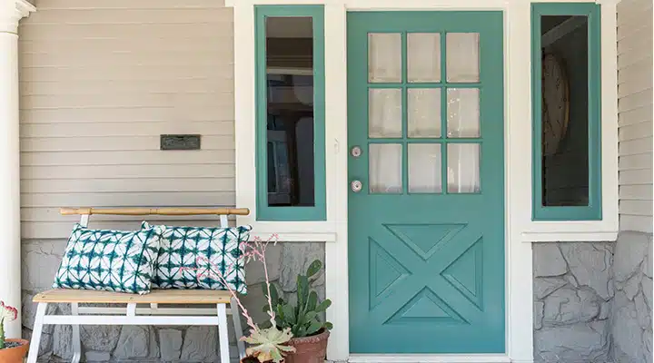 A building with a green door