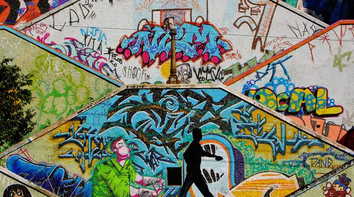 A graffiti covered wall