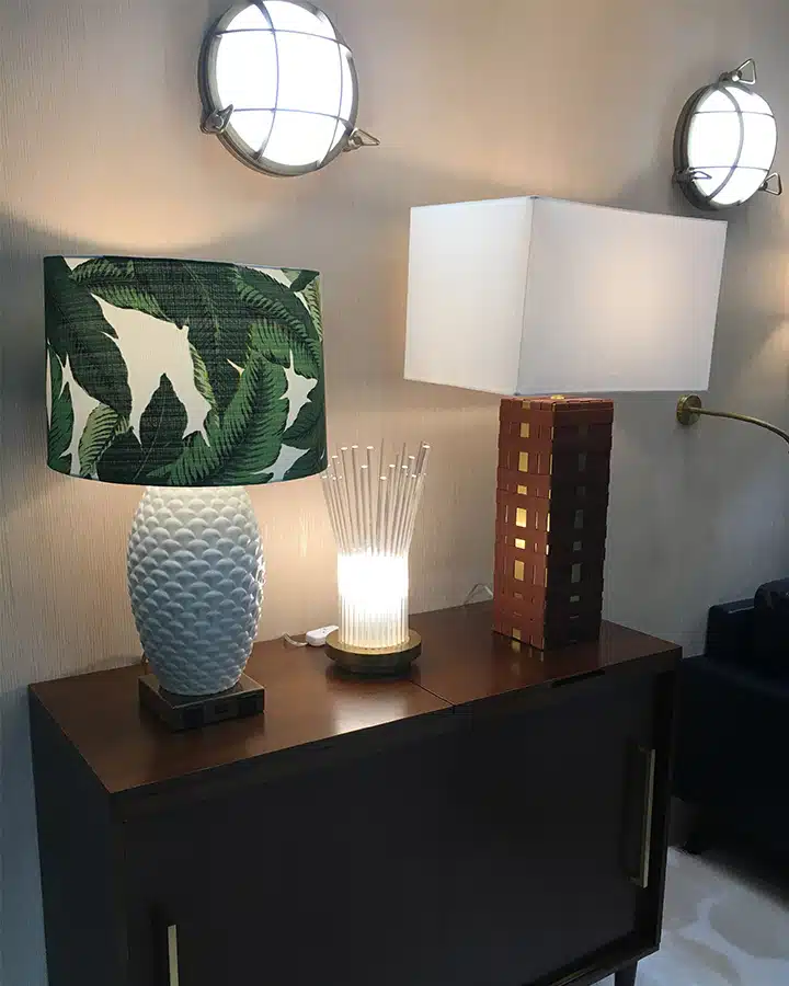 A lamp that is on a table