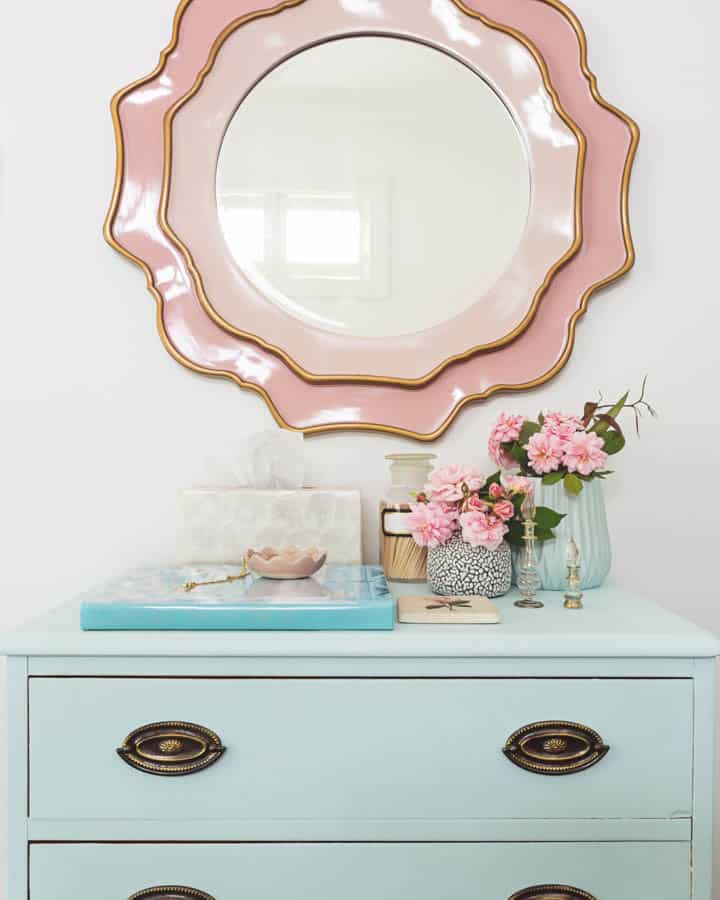 A dresser and a mirror