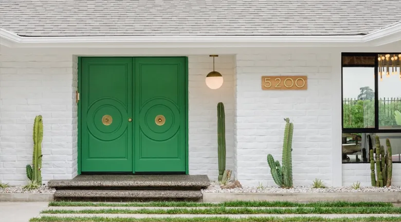 A building with a green door